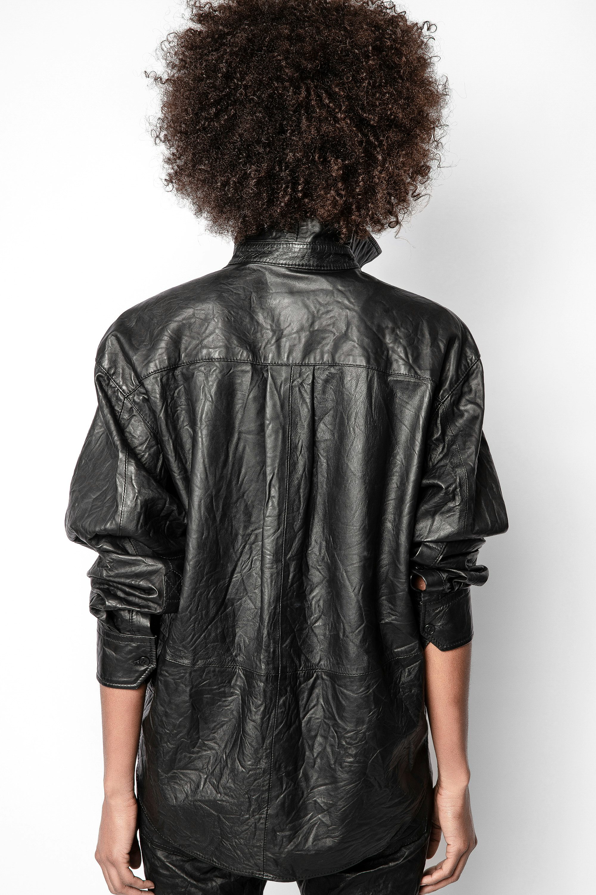 Tais Cuir Froisse Shirt - Black leather shirt.